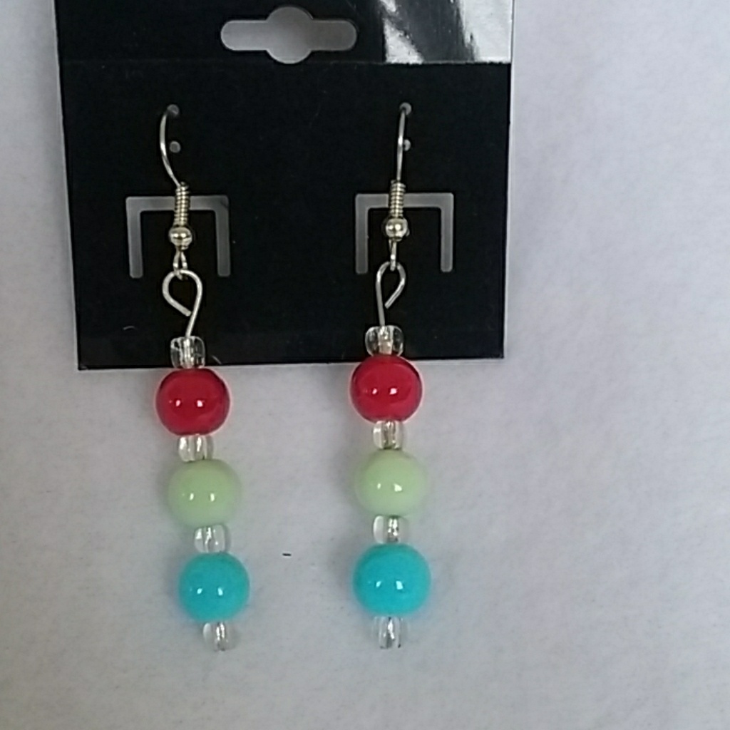 Red Green And Blue Beaded Hook Earrings 11$